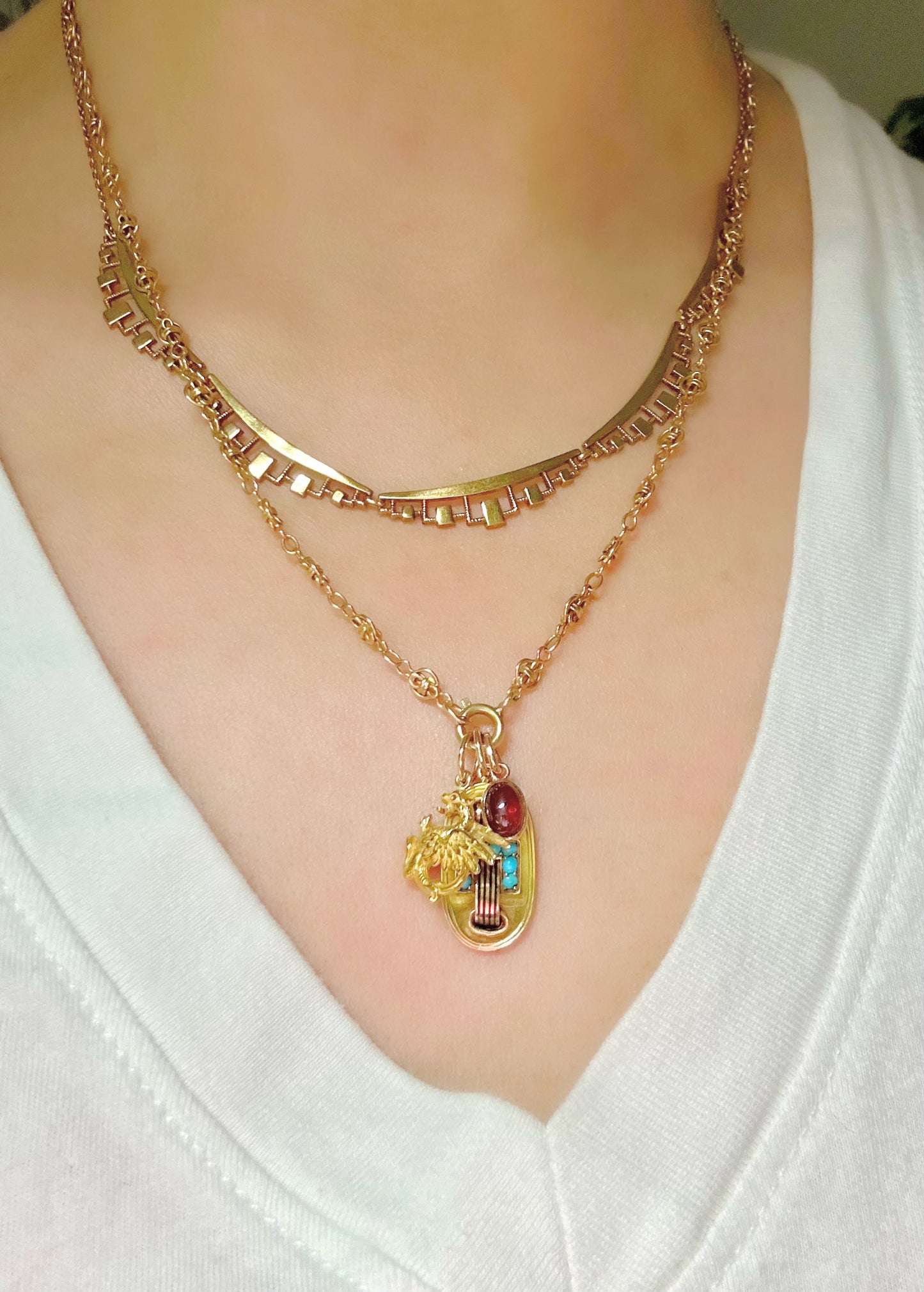 Antique 14k Enamel and Turquoise Conversion Charm