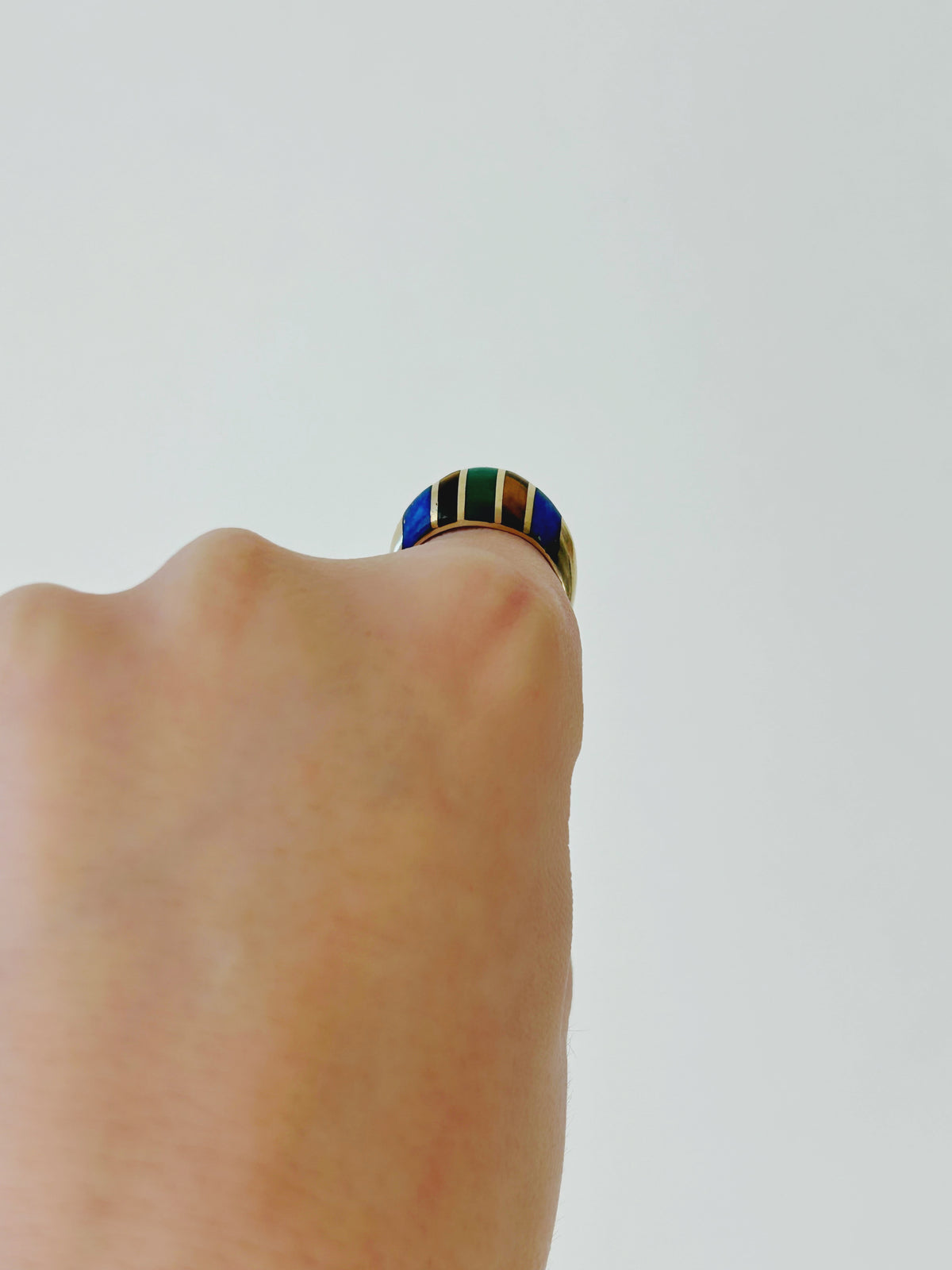 Vintage 14k Inlay Dome Ring - sz 6.5