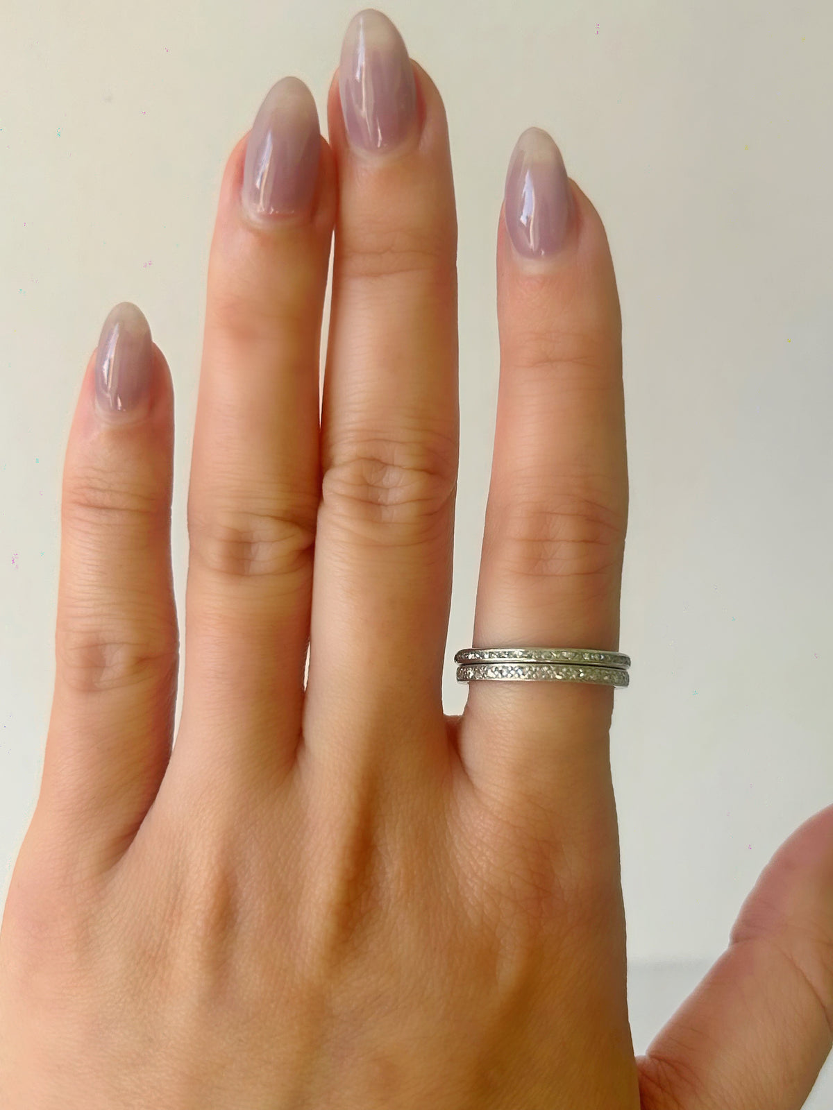 Antique Platinum Ring Set Rose Cut & French Cut Diamond Eternity Bands - Sz 7.75-8