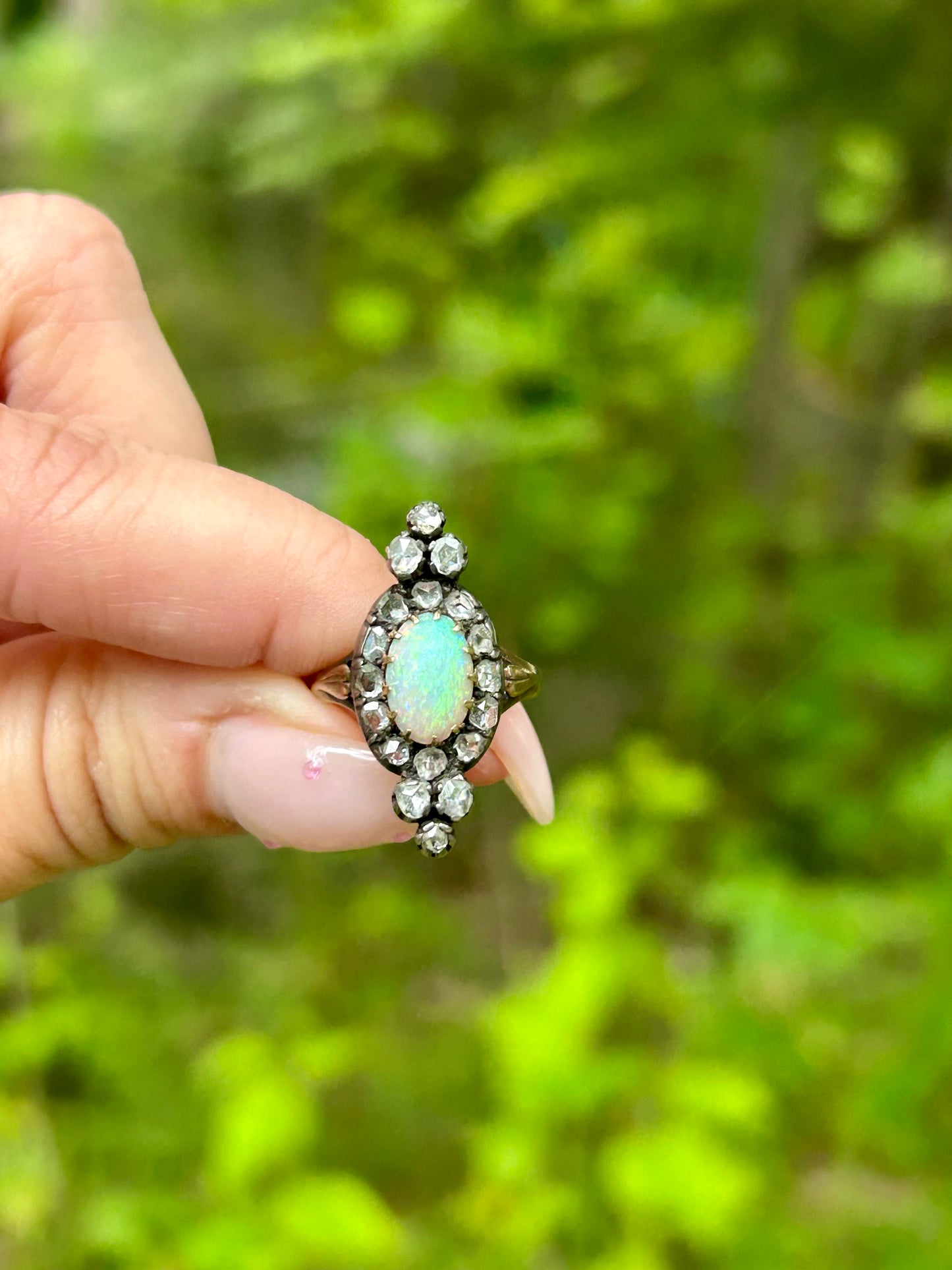 Antique Opal Navette Ring - sz 5.75