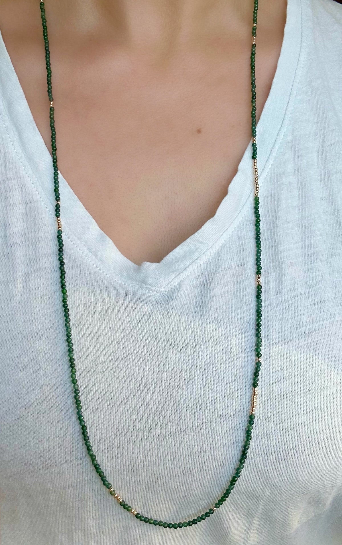 14k High Grade Guatemalan Jade Necklace - 34” Long