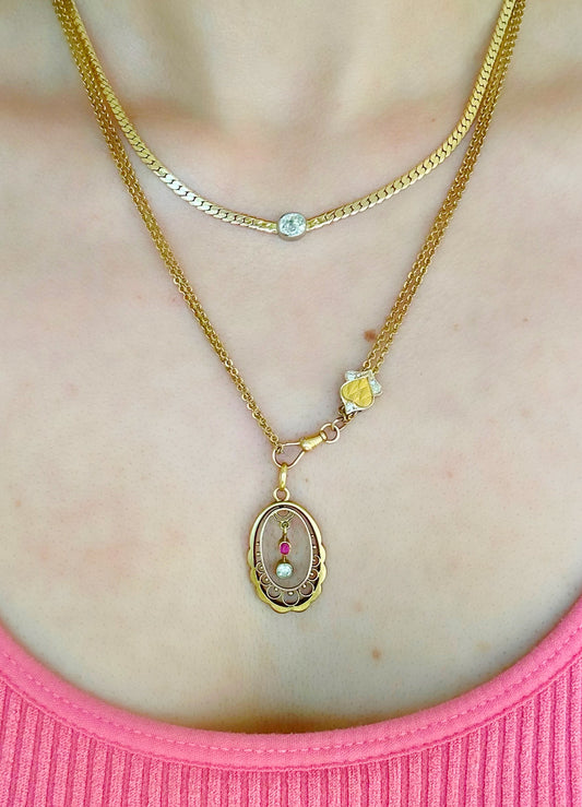 Vintage 14k Tight Curb Chain with 0.8 ctw OMC Bezeled Diamond