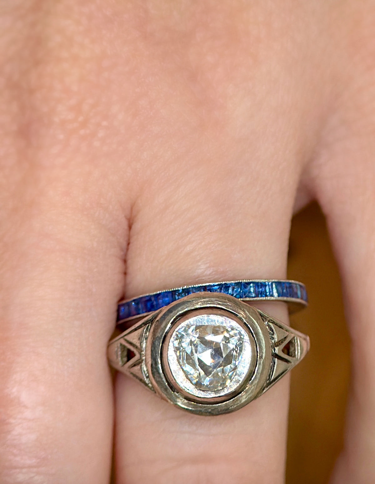 Antique Georgian 9k and Silver Foiled Back Rose Cut Solitaire Ring - Sz 5