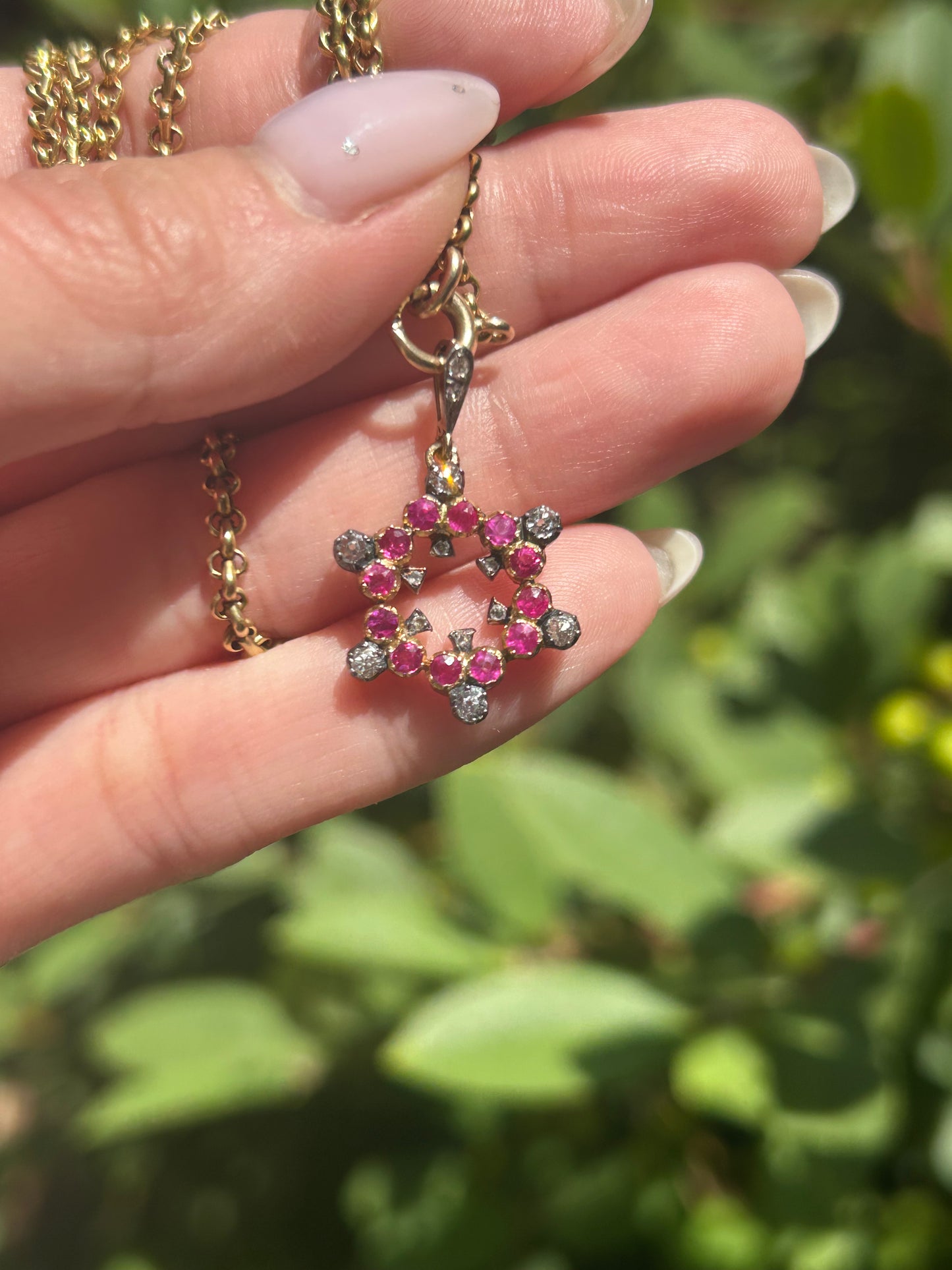 Antique 18k Silver Topped Diamond & Ruby Circular Spades Pendant