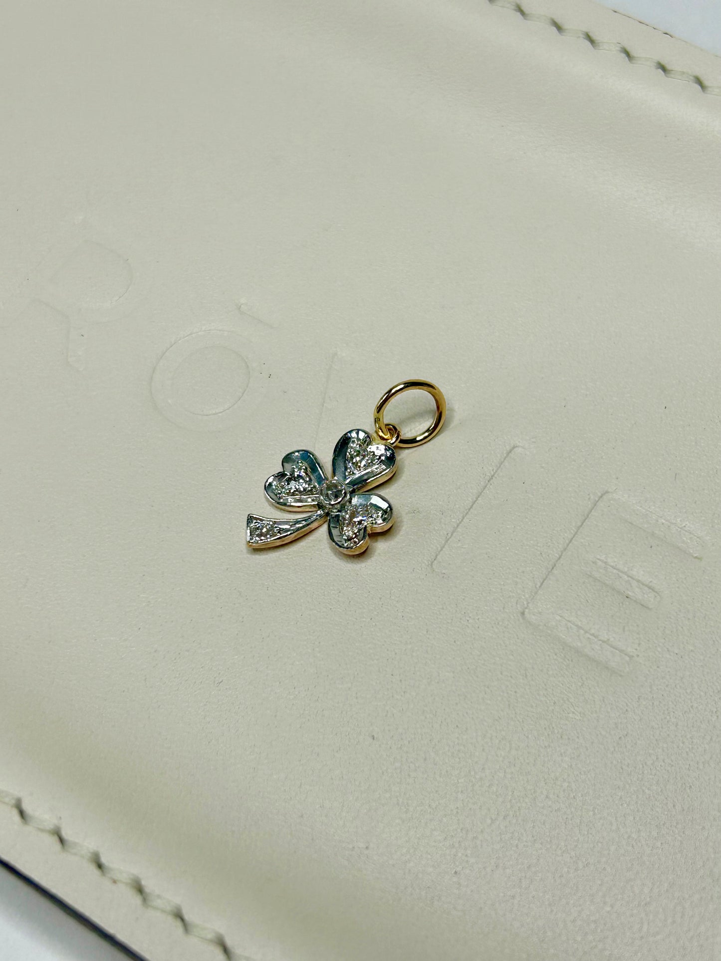 Antique 14k WG + YG Diamond Shamrock Conversion Charm