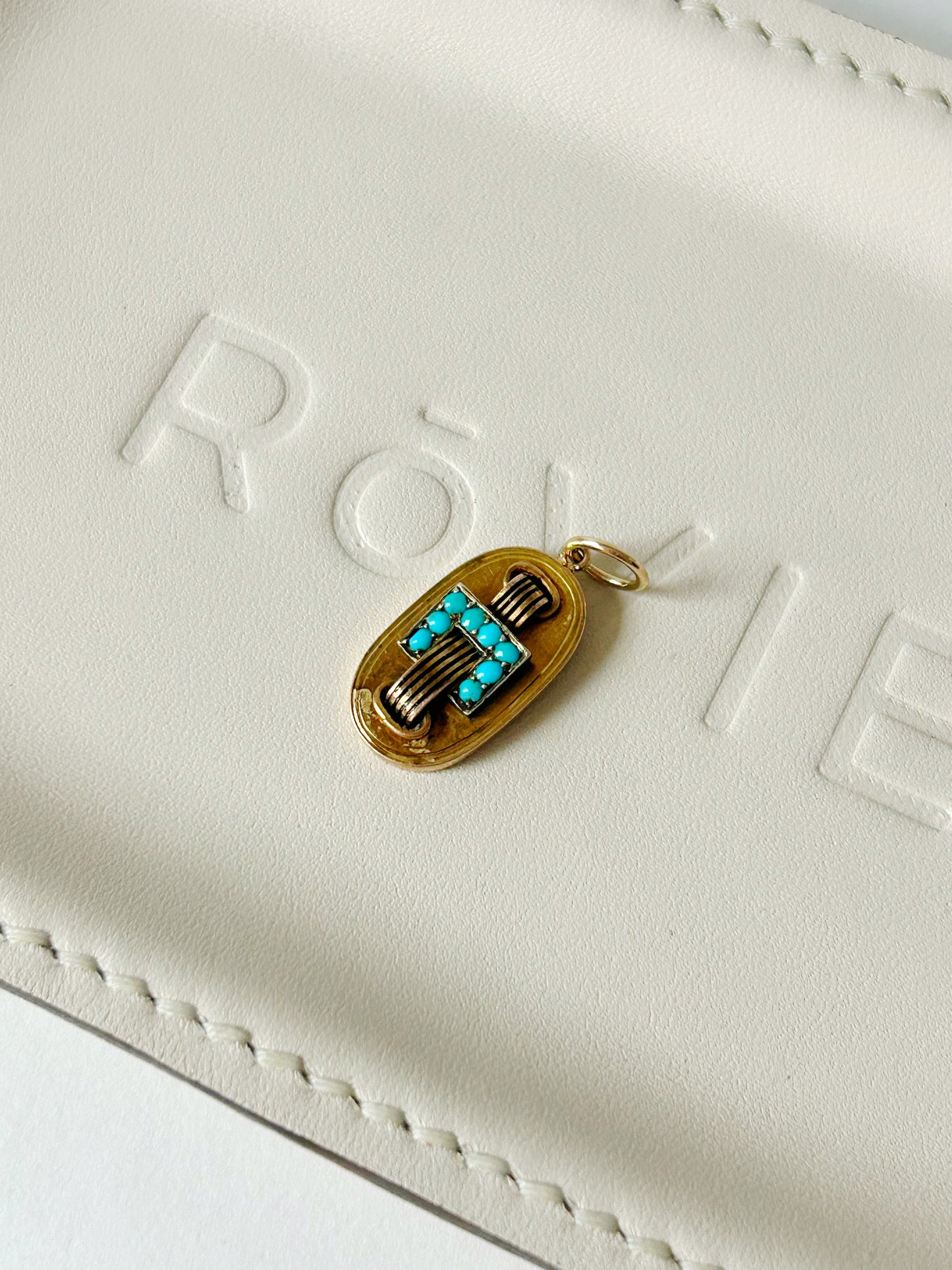 Antique 14k Enamel and Turquoise Conversion Charm