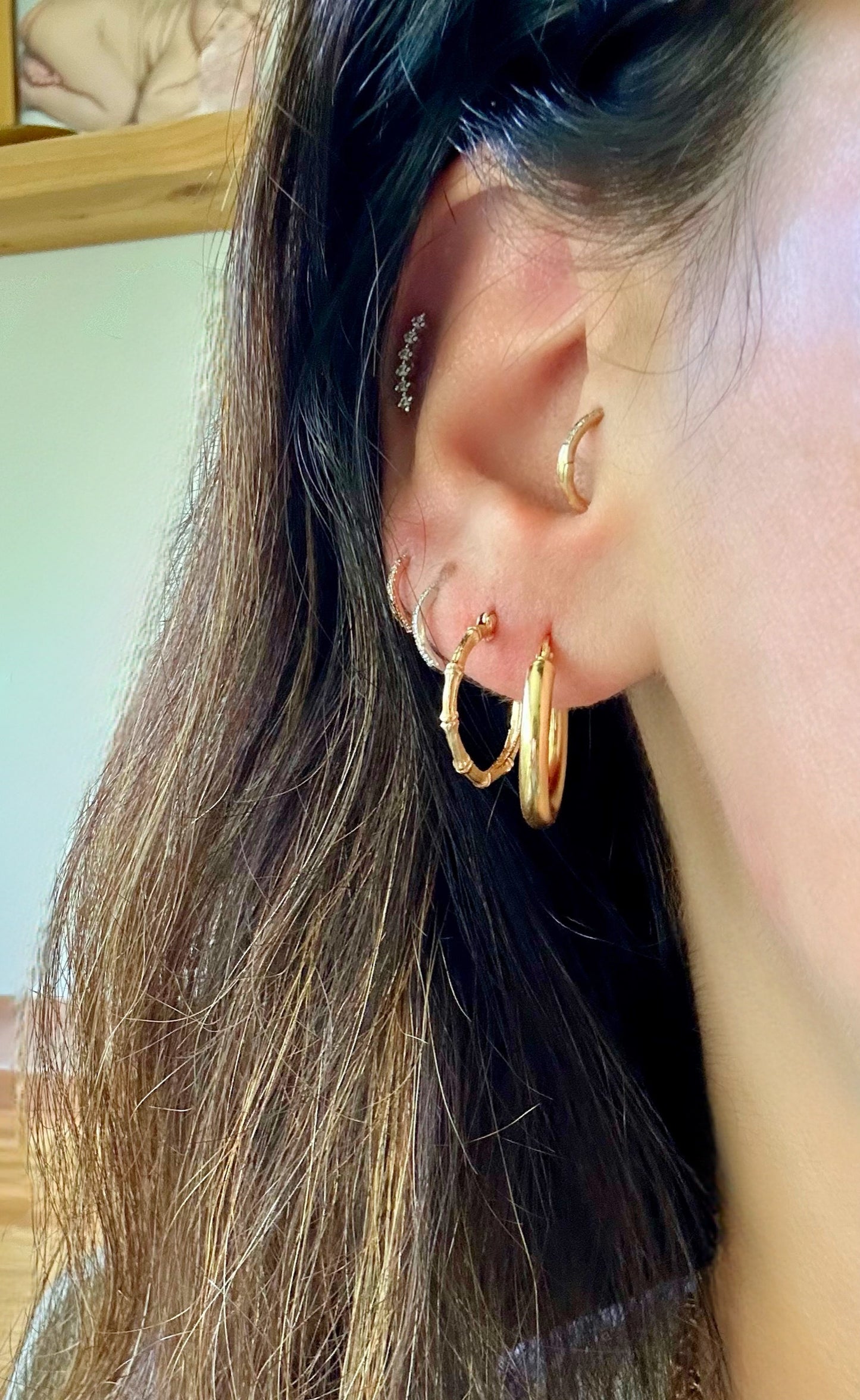 Vintage 14k Bamboo Hoops