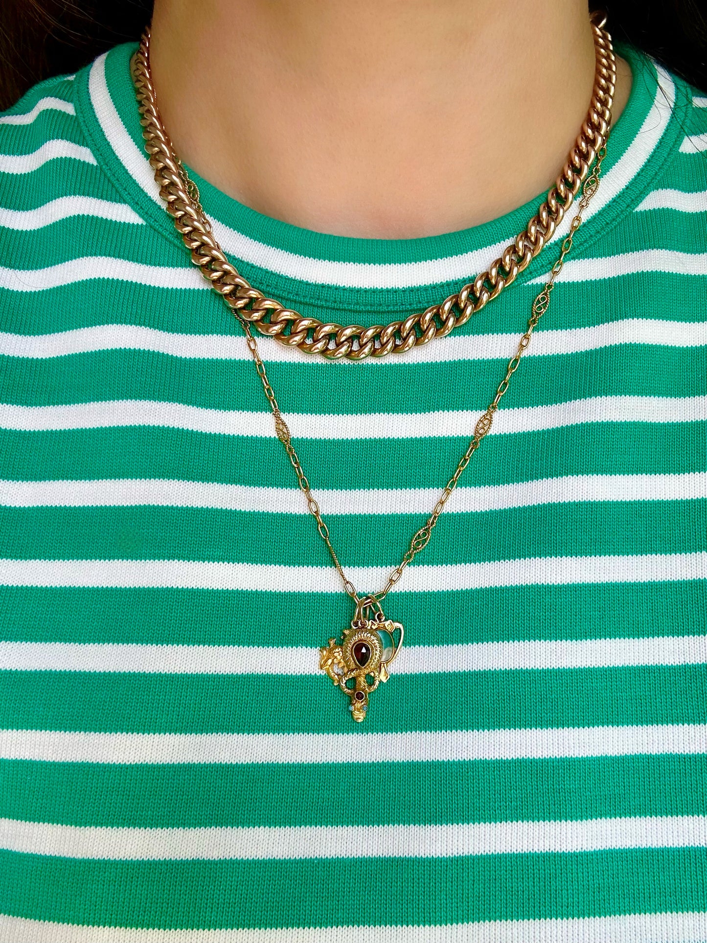 Antique 9ct Chunky Graduated Curb Watch Chain - 15"
