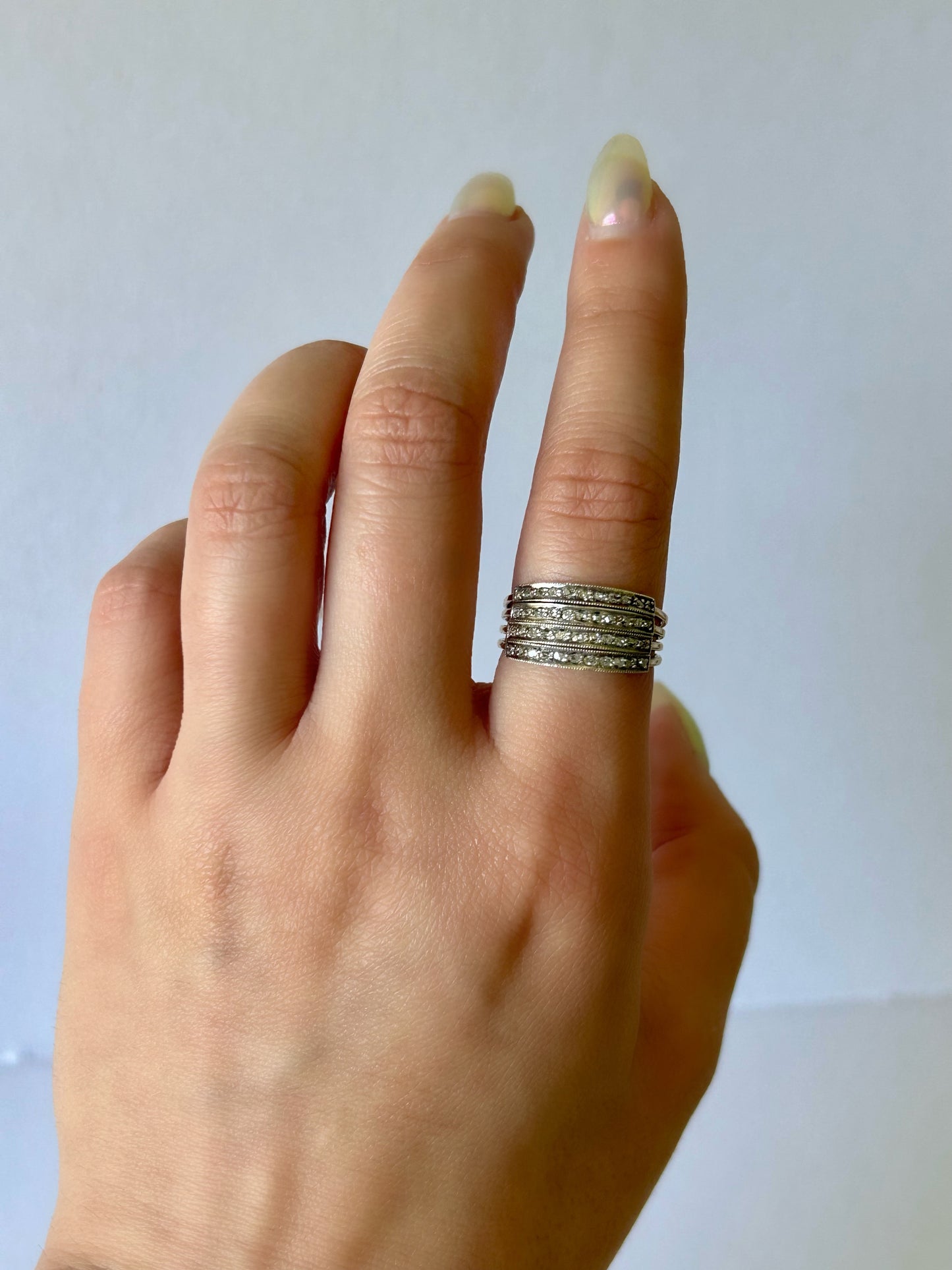 Early Vintage 14k Silver-Topped Single Cut Ring - Sz 7