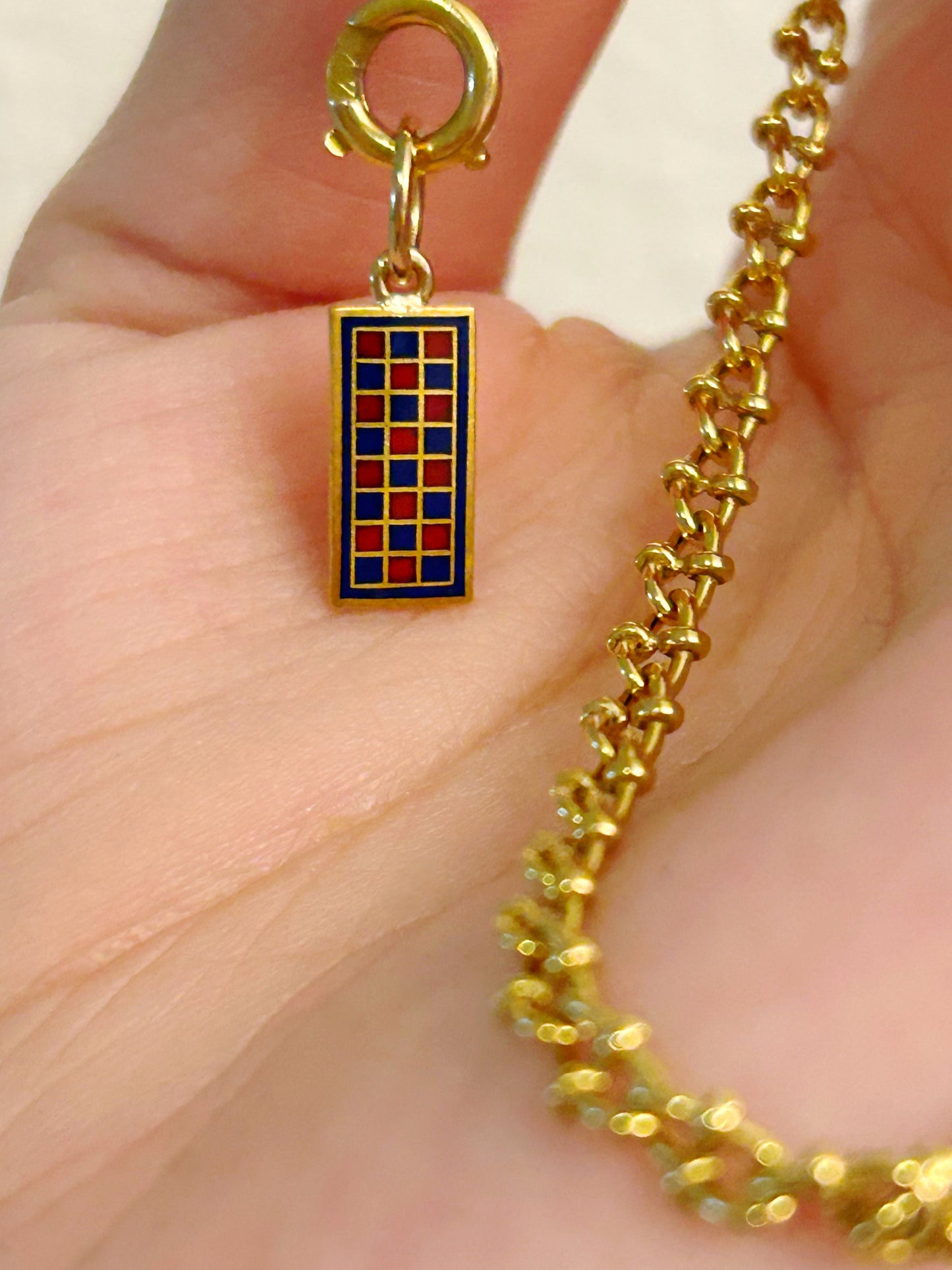 Vintage 14k Enamel Checkered Pin Conversion Charm