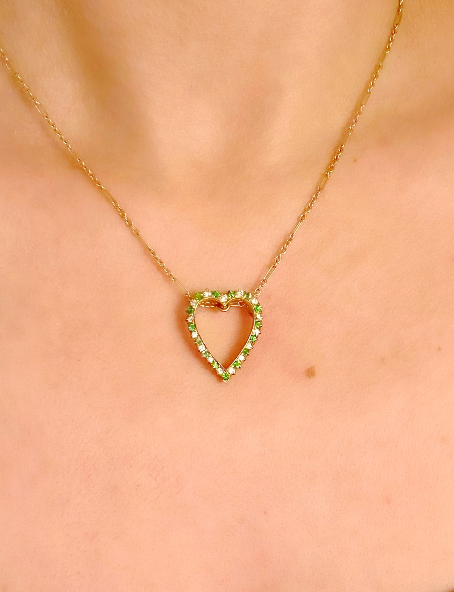 Vintage Tsavorite Garnet & Diamond Heart Pendant