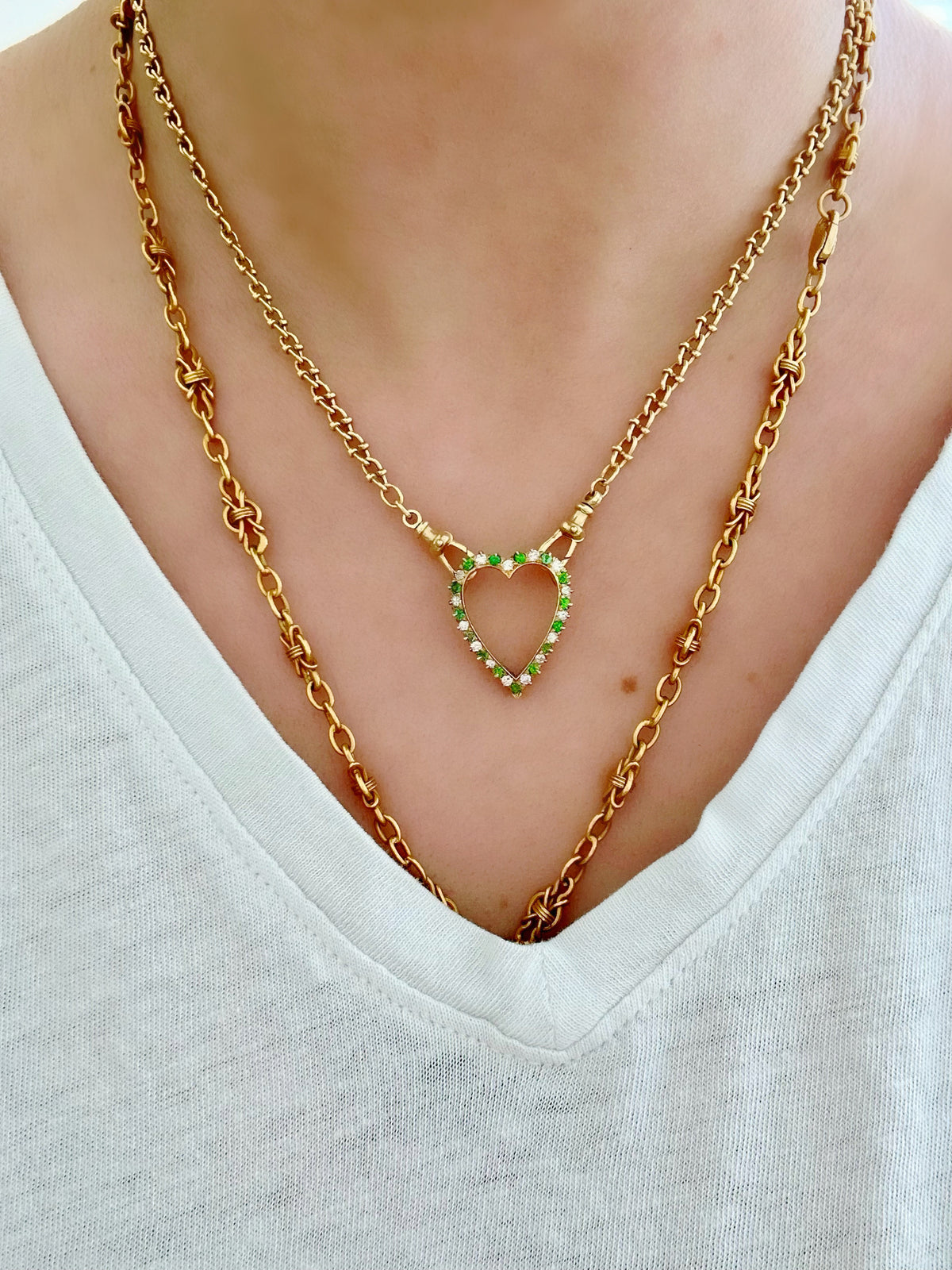 Vintage Tsavorite Garnet & Diamond Heart Pendant