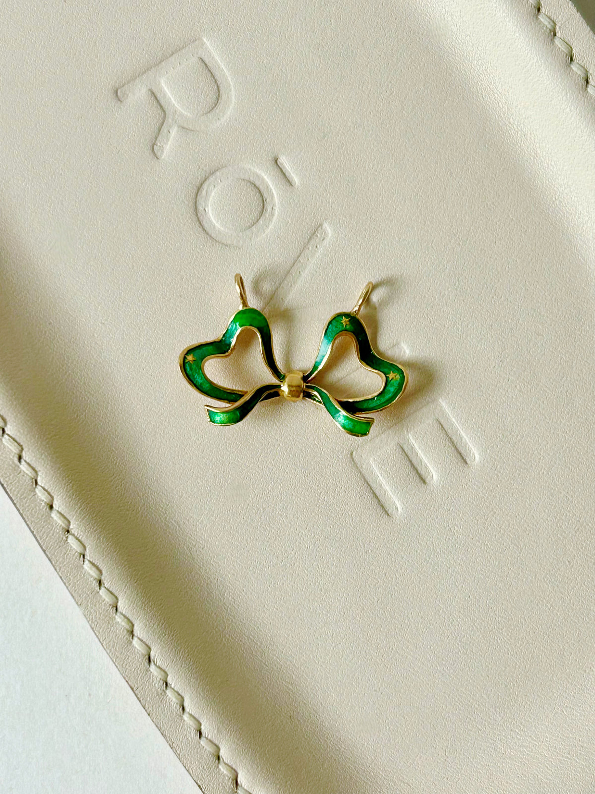 Vintage 14k Green Enamel Bow Brooch Conversion Pendant