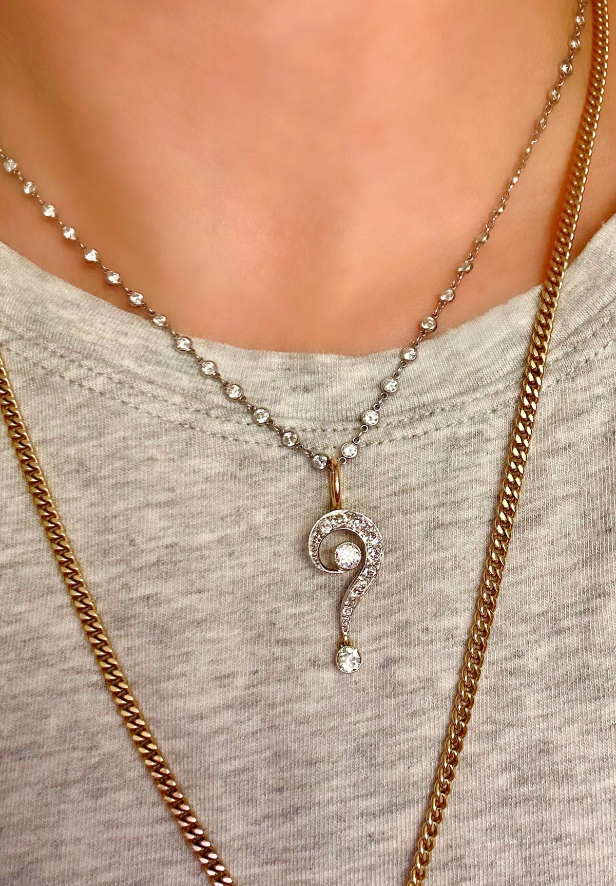 Antique Edwardian OEC Diamond Question Mark Pendant