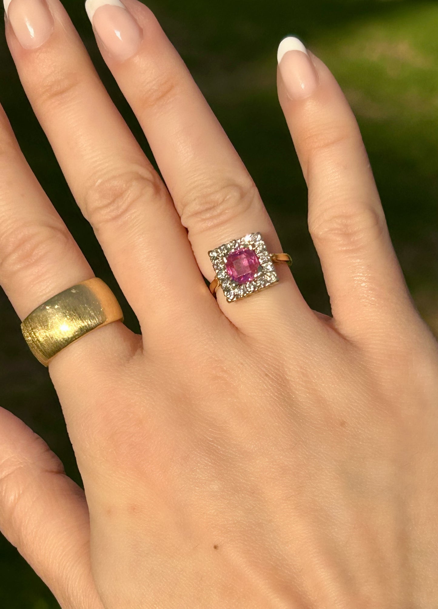 Vintage 18k Pink Sapphire & Diamond Ring Sz. 4.75
