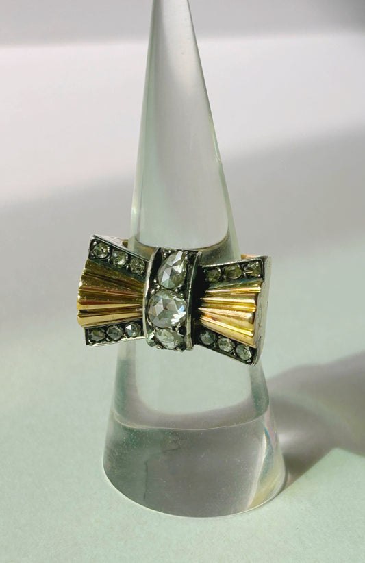 Retro Tank Ring with Rose Cut Diamonds - Sz 7