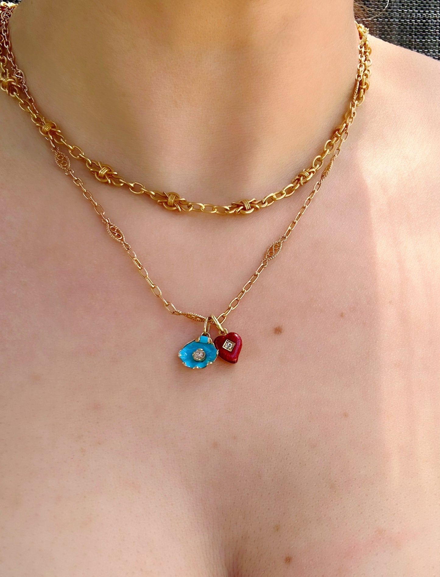 Antique 18k Guilloche Witches Heart Charm