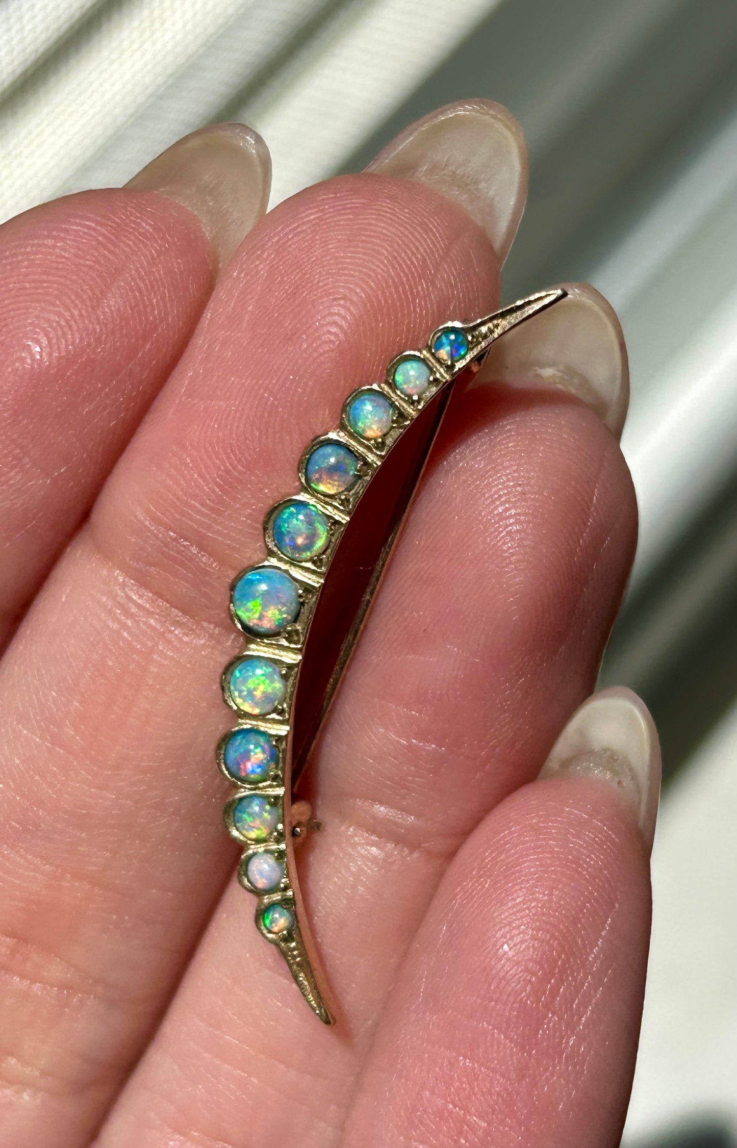 Vintage 10k Opal Crescent Brooch