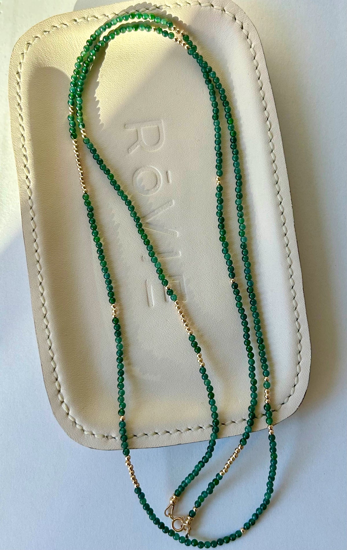14k High Grade Guatemalan Jade Necklace - 34” Long