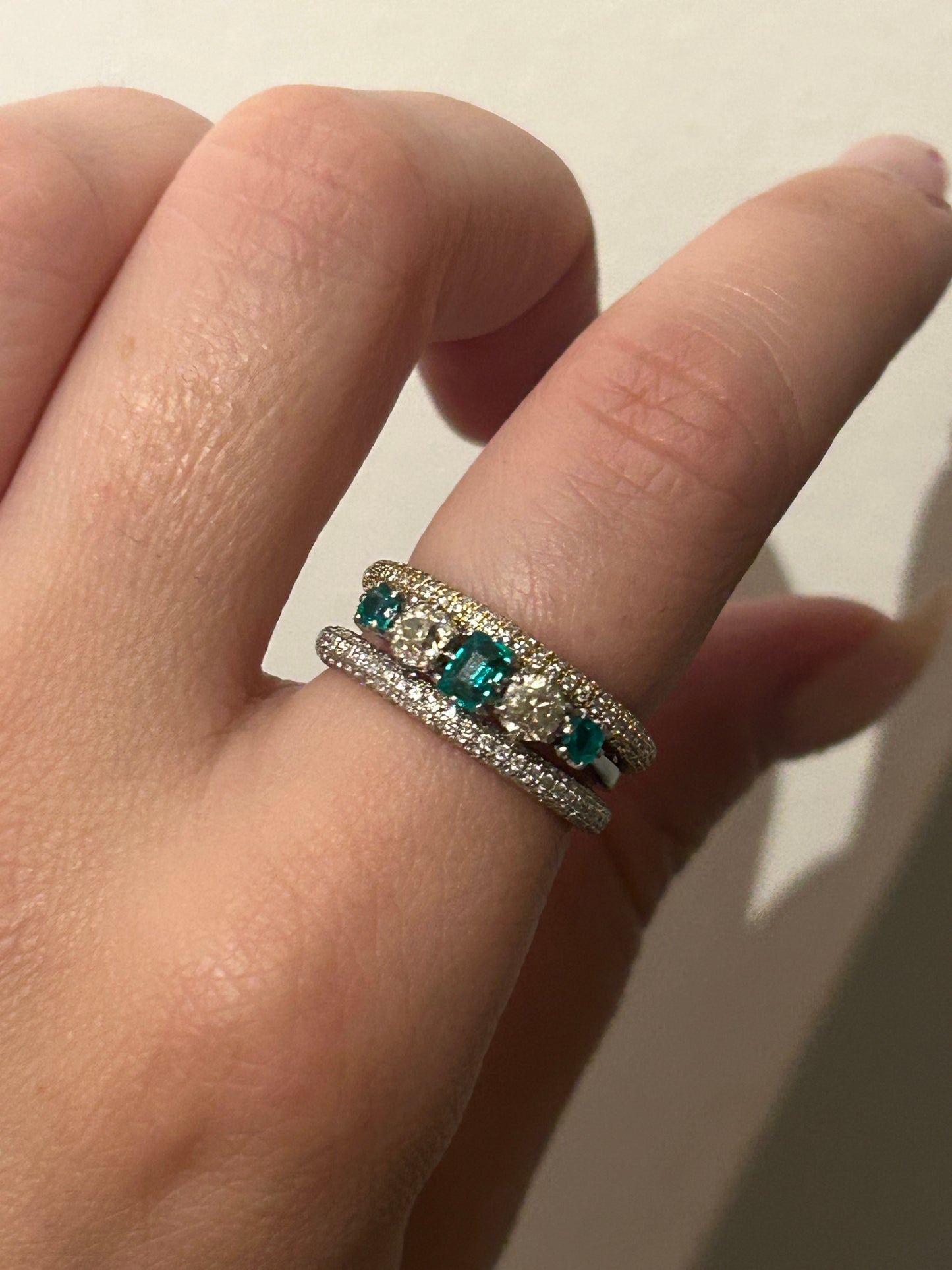 Antique Platinum Emerald & OMC Diamond Ring - Sz 6.75