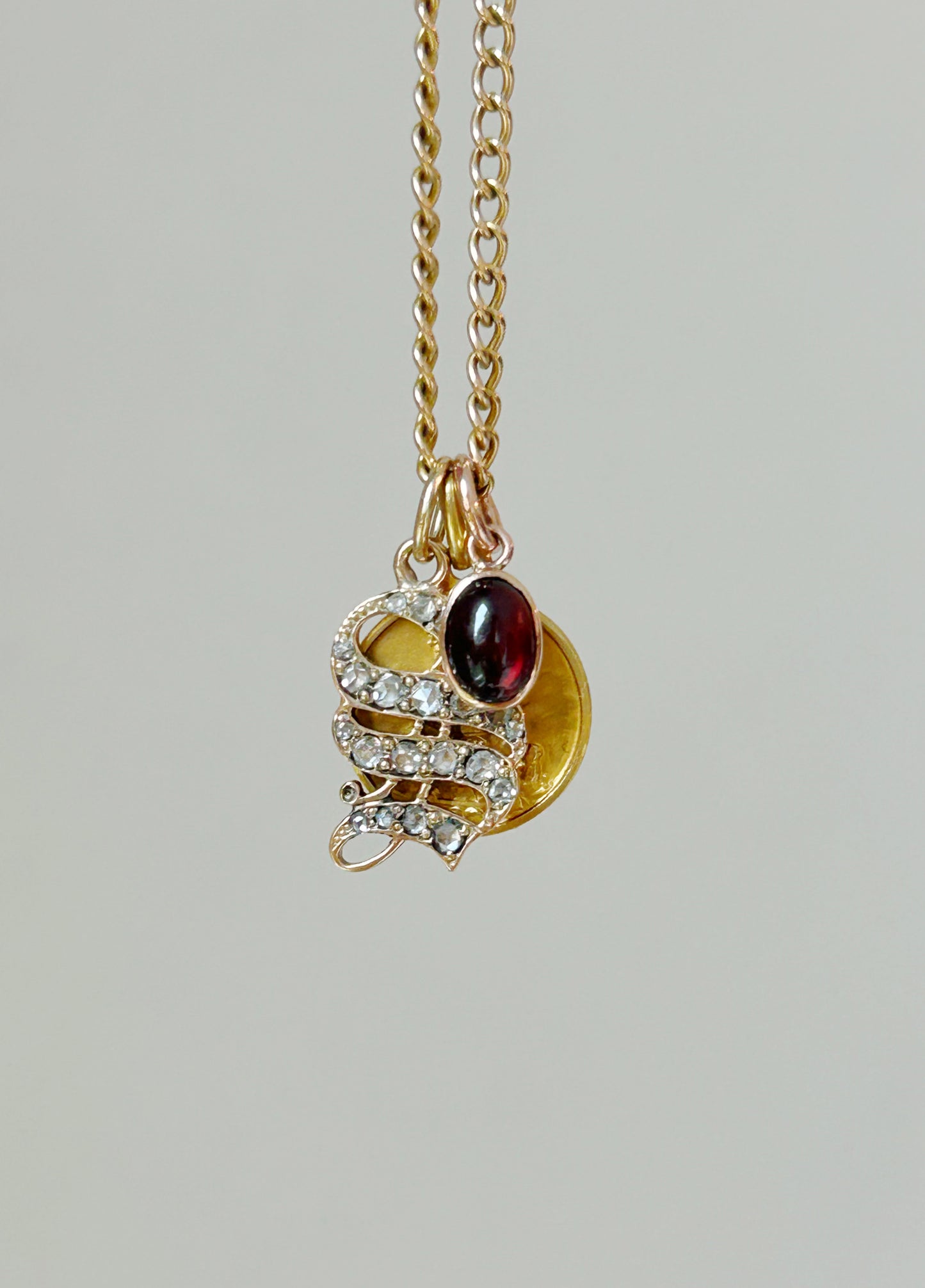 Antique 14k Gothic "S" w/Rose cut Diamonds Charm