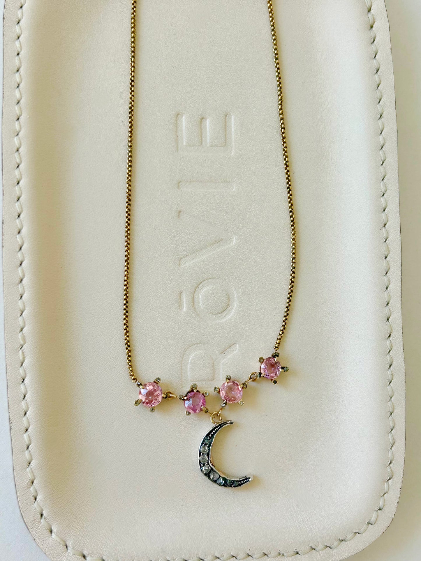 Antique 14k Pink tourmaline and Rose Cut Diamond Conversion Necklace - 15"