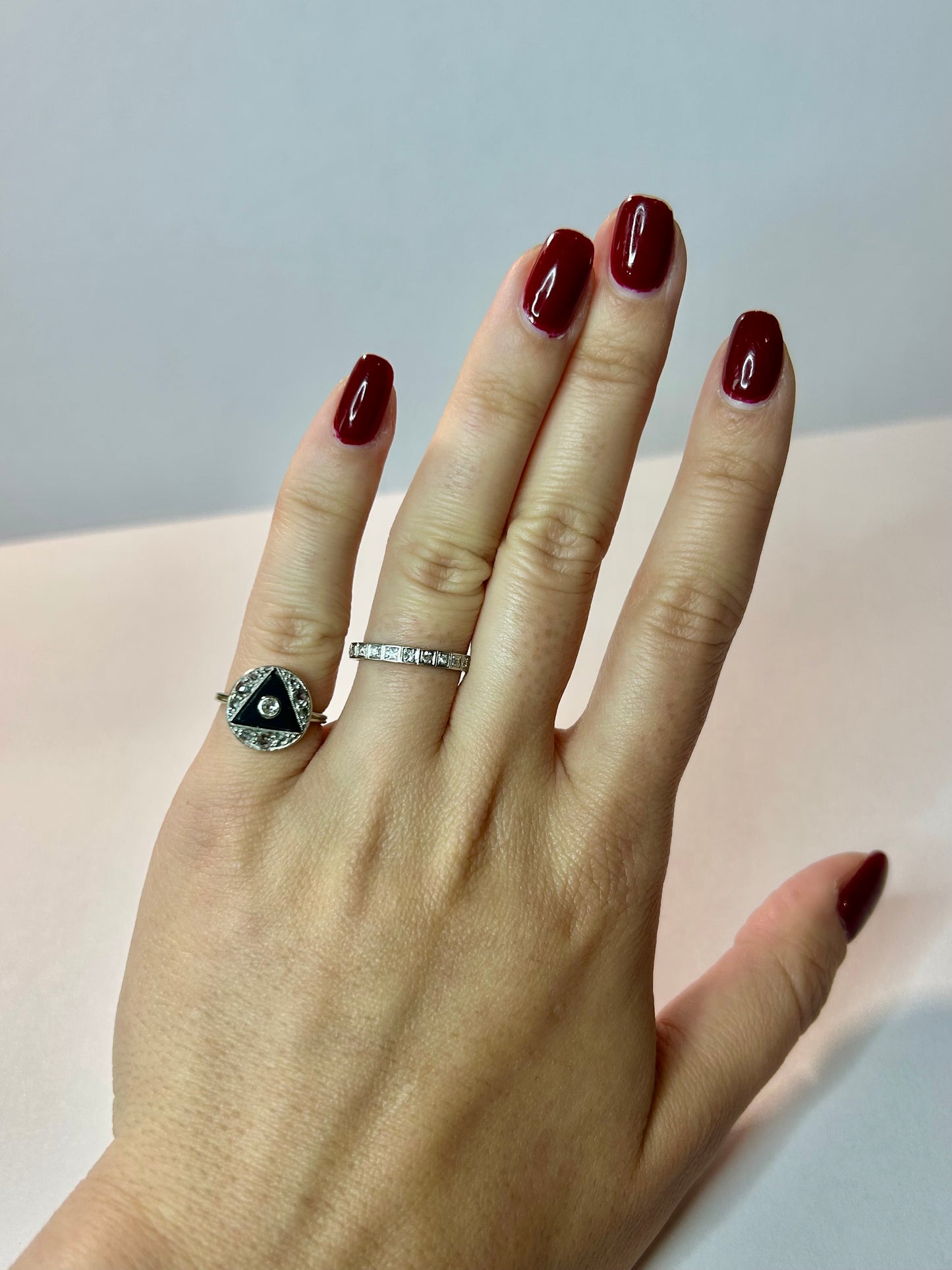 Antique Platinum Band with Single Cut Diamonds Sz 6