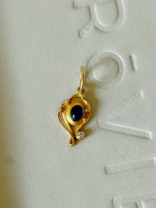 Antique 14k Art Nouveau Sapphire & Diamond Stick Pin Conversion Charm