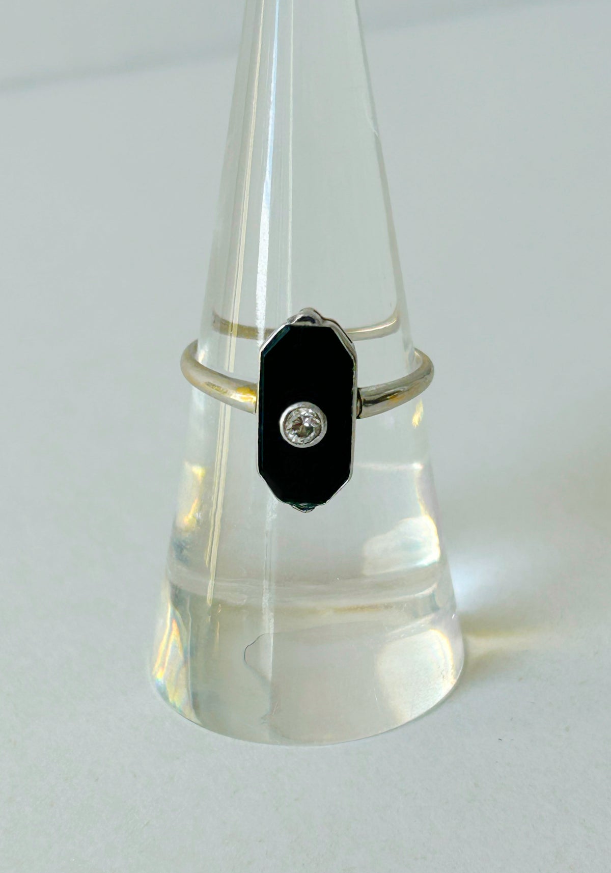 Antique Art Deco 10k Onyx & Diamond Ring