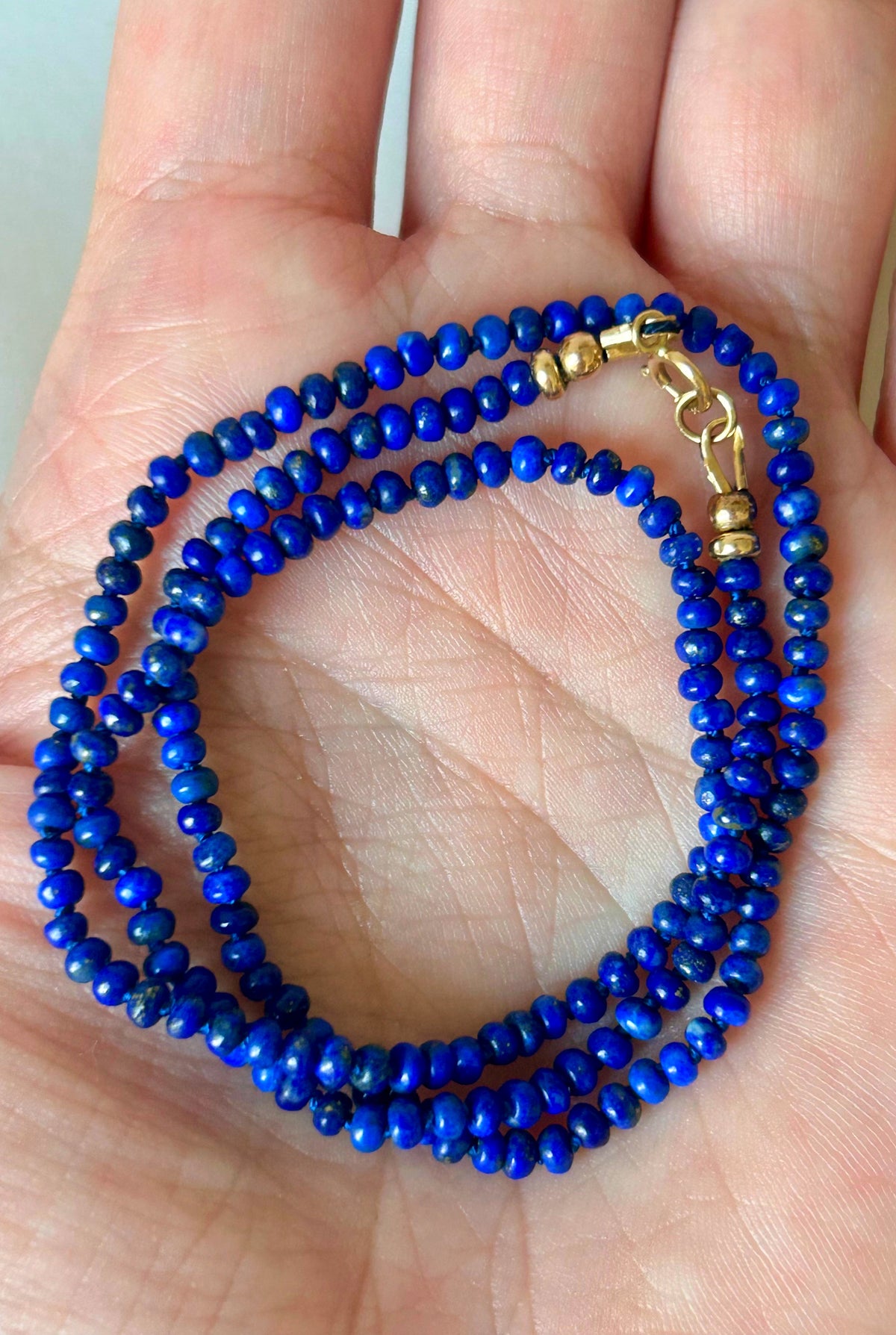 14k Silk Knotted Lapis Lazuli Necklace - 16.5” Long