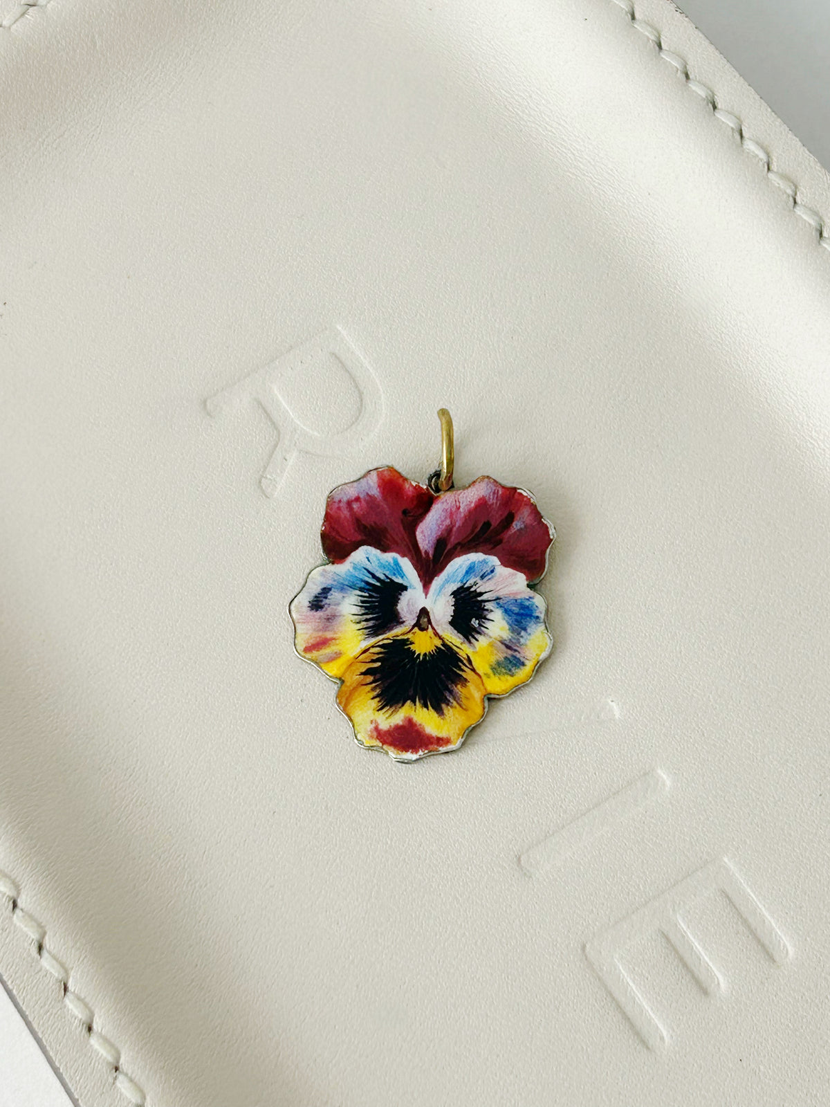 Antique Sterling Silver Enamel Pansy with 14k Bail