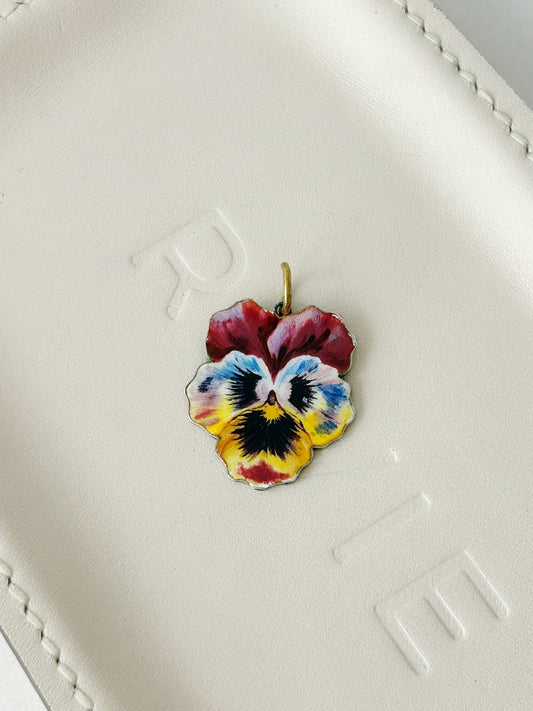 Antique Sterling Silver Enamel Pansy with 14k Bail