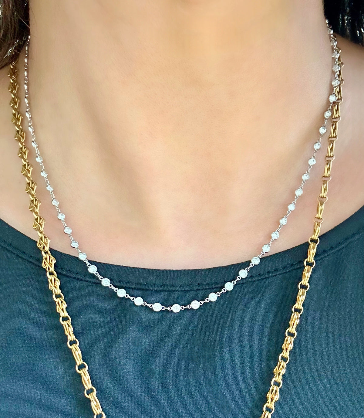 Estate Platinum Diamond Bezel Necklace 2.75 ctw - 17.25"