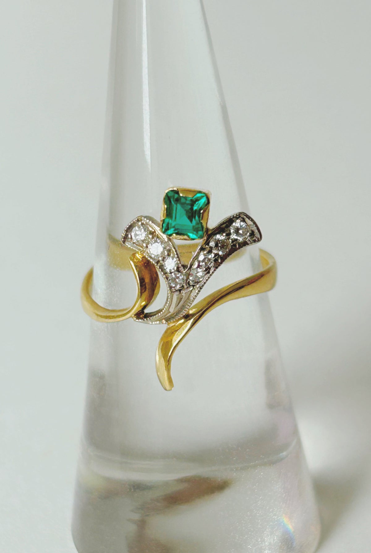 18k Soviet Emerald & Diamond Ring - Sz 6
