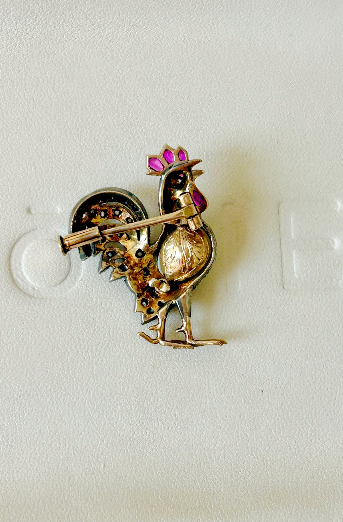 Antique 18k and Silver Topped Rooster Brooch