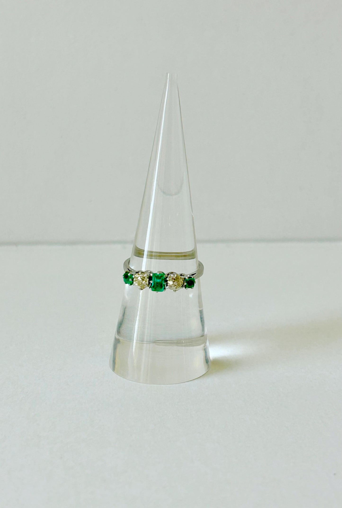 Antique Platinum Emerald & OMC Diamond Ring - Sz 6.75