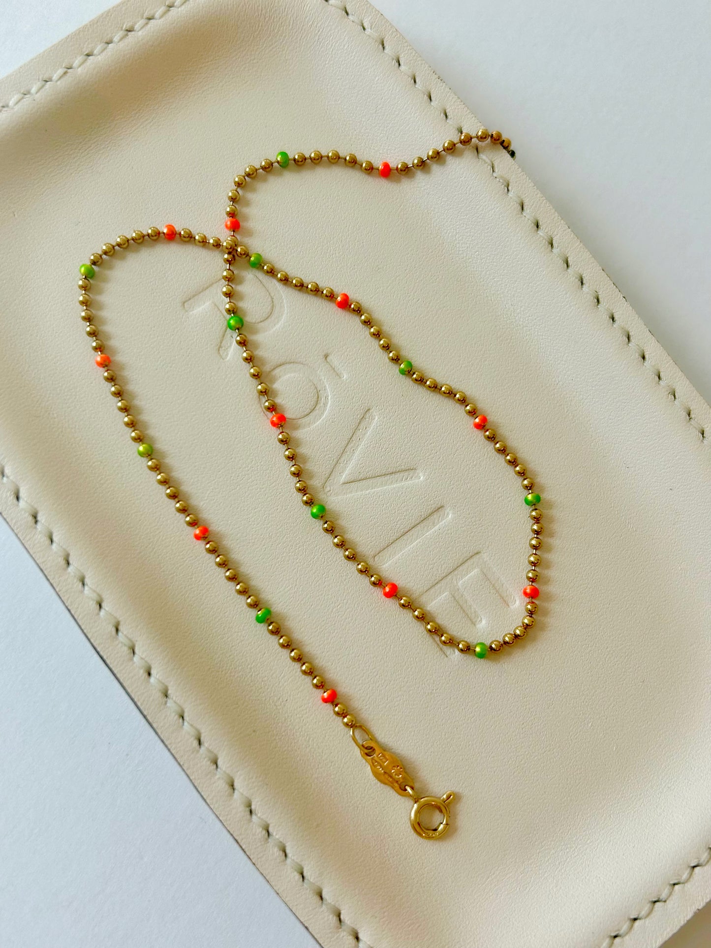 Vintage 18k Ball Chain w/Enamel 16.5" Long