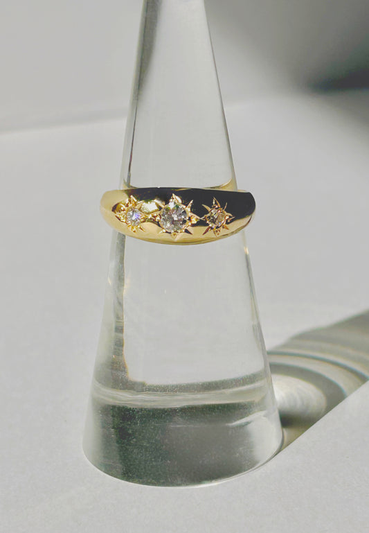 Vintage 14k Star Set OEC Diamond Gypsy Ring - Sz 5