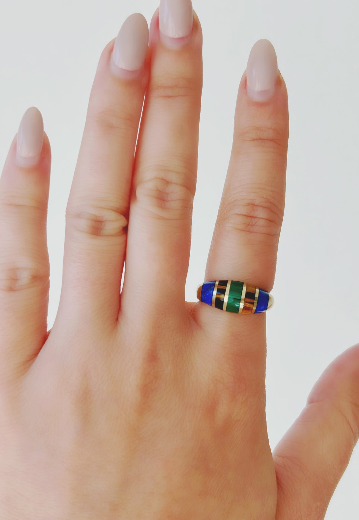 Vintage 14k Inlay Dome Ring - sz 6.5