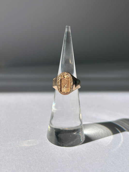 Vintage 18K Rose Gold Dog Signet - Sz. 3.25