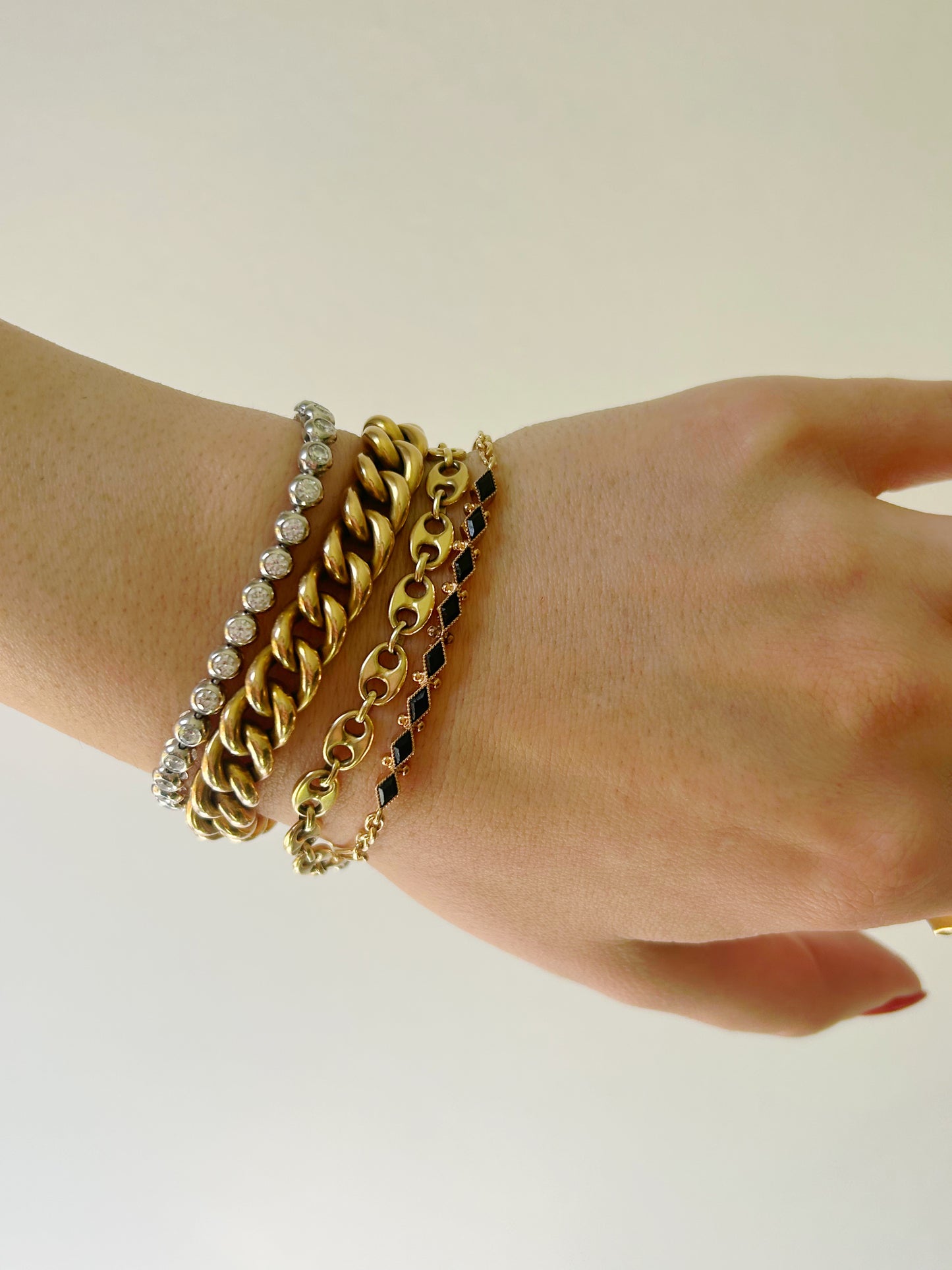 Antique Onyx Diamond Bar Brooch Bracelet Conversion