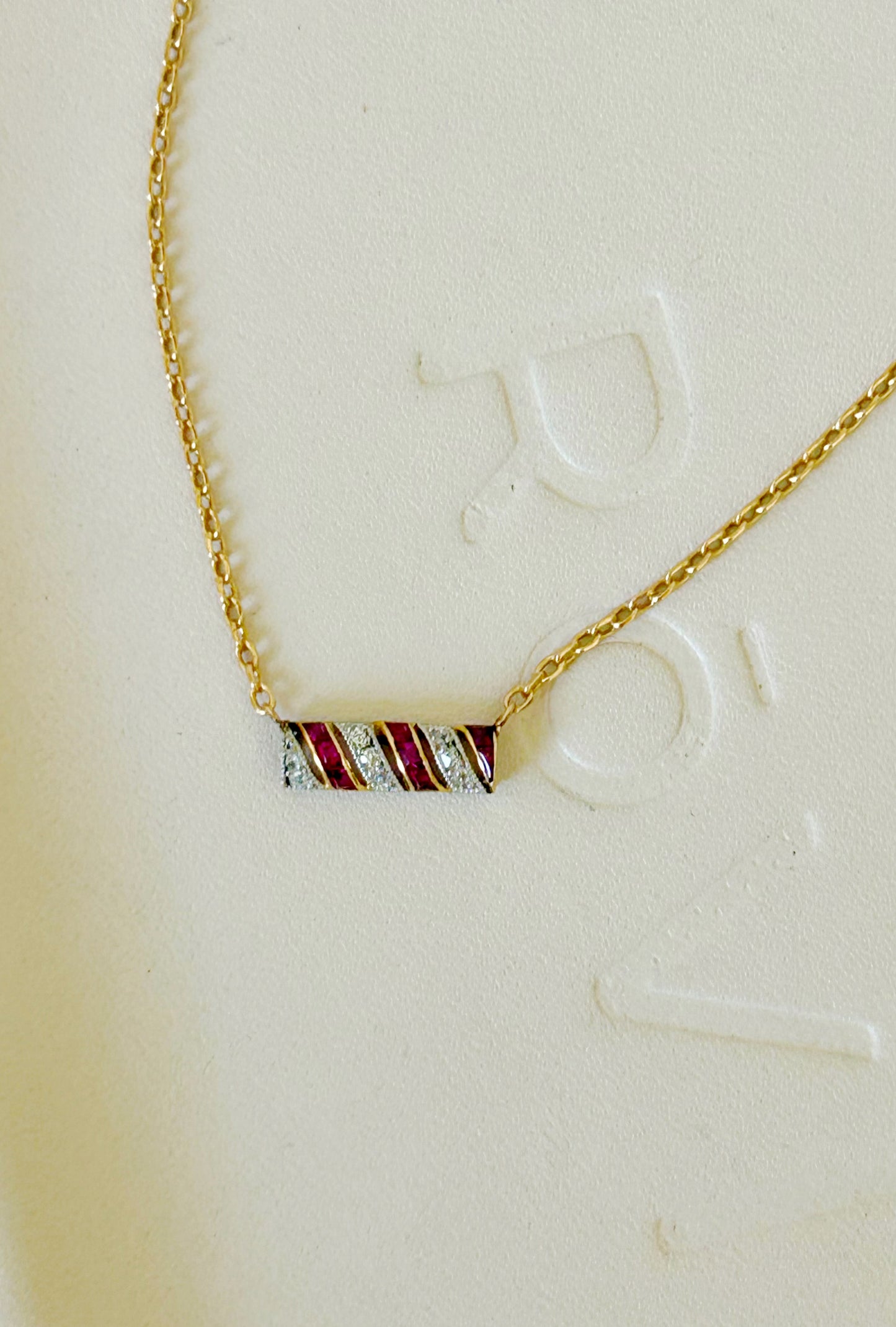 18k & Platinum Antique French Ruby & Diamond "Candy Cane" Stickpin Conversion Necklace