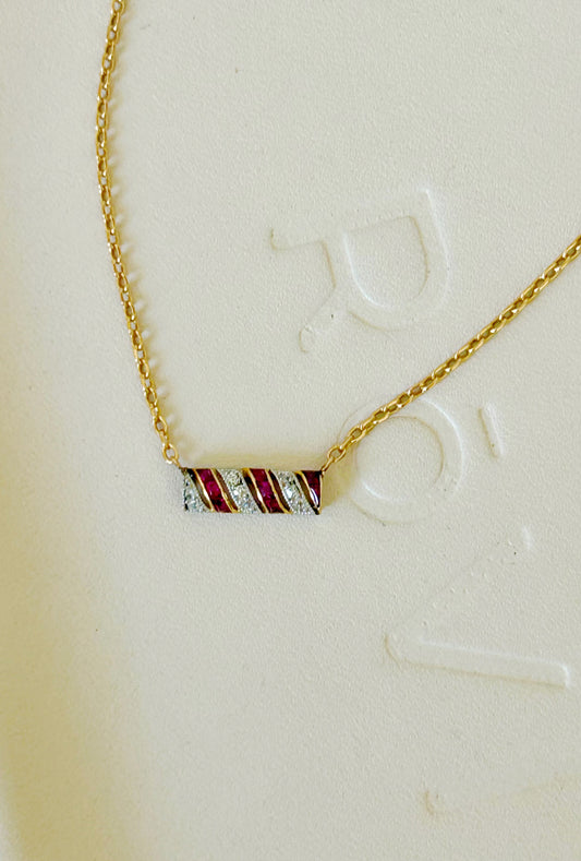 18k & Platinum Antique French Ruby & Diamond "Candy Cane" Stickpin Conversion Necklace