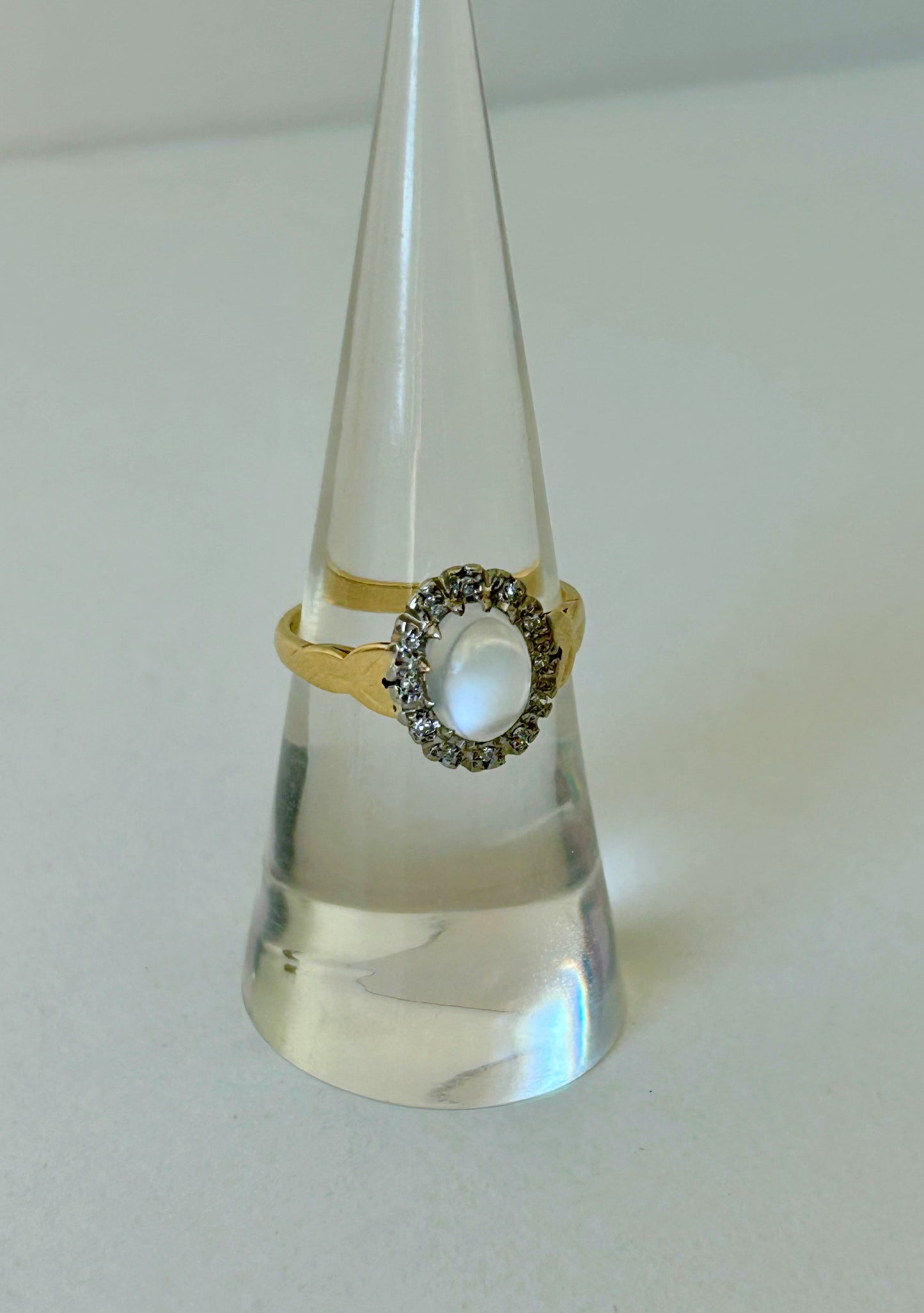 Antique 18k UK Moonstone & Diamond Ring - Sz 6.5