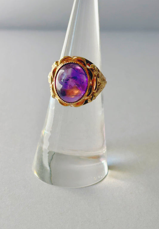 Antique 18k Dutch Amethyst Cabochon Rings - Sz 5