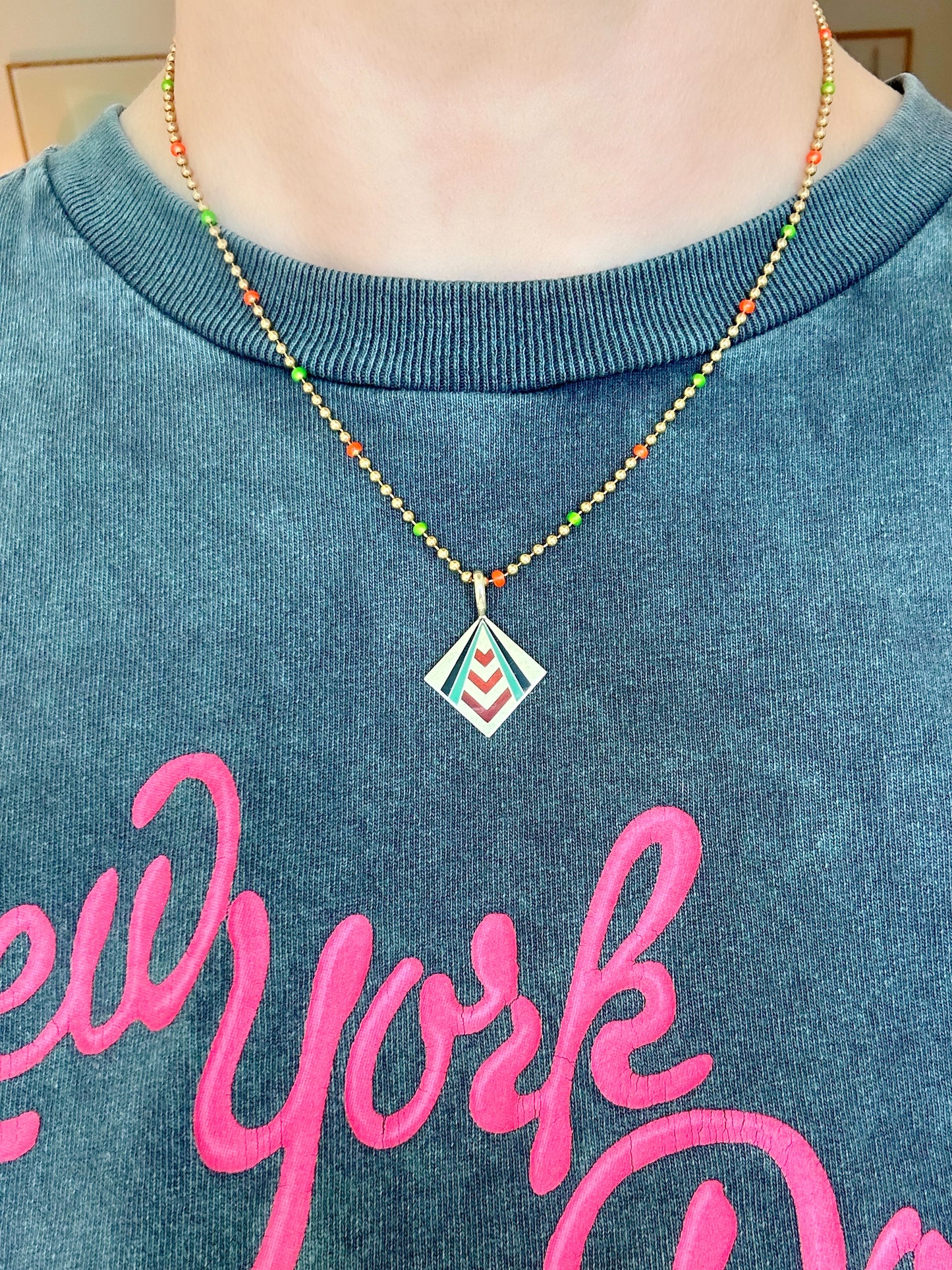 Vintage 18k Ball Chain w/Enamel 16.5" Long