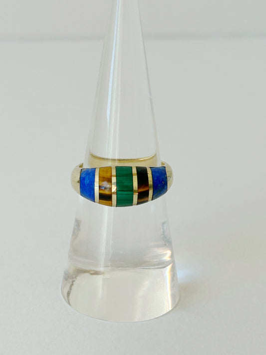 Vintage 14k Inlay Dome Ring - sz 6.5