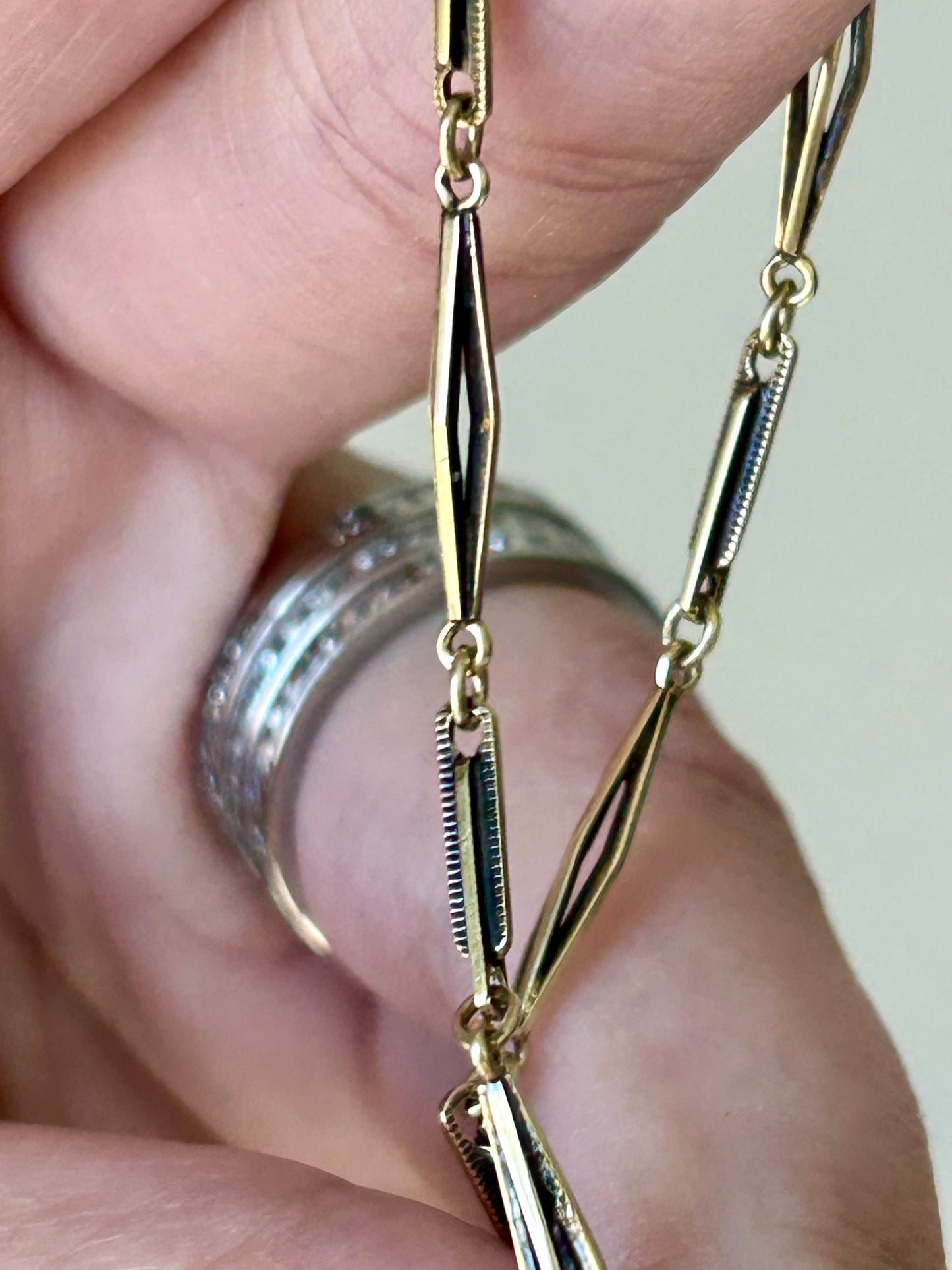 Antique 14k Bar Link Watch Chain - 13" Long