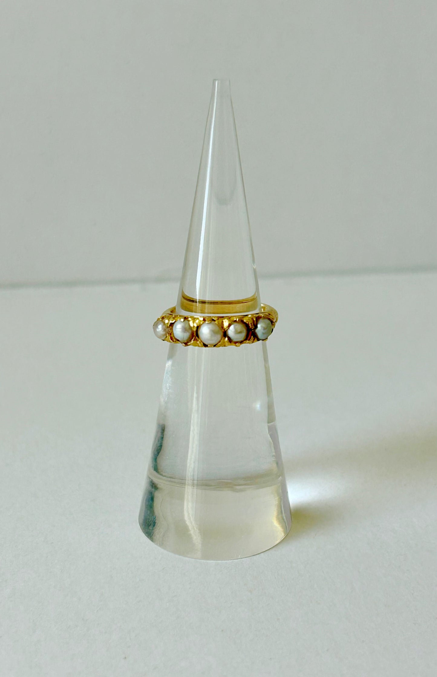 Antique 18k pearl half hoop ring - sz 3.5
