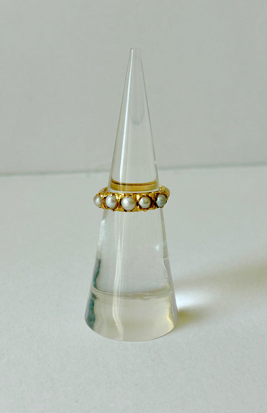 Antique 18k pearl half hoop ring - sz 3.5